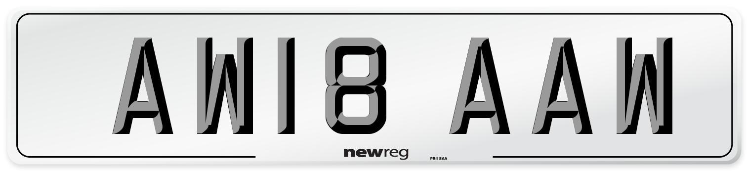 AW18 AAW Number Plate from New Reg